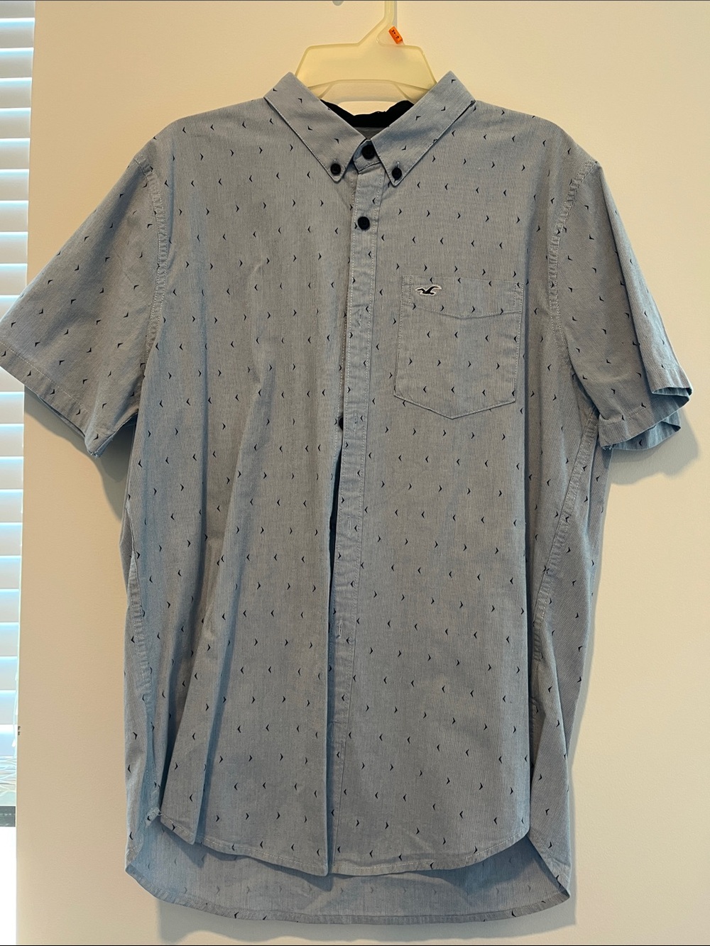Hollister Sky Blue Short-Sleeve Button-Down with Micro Print